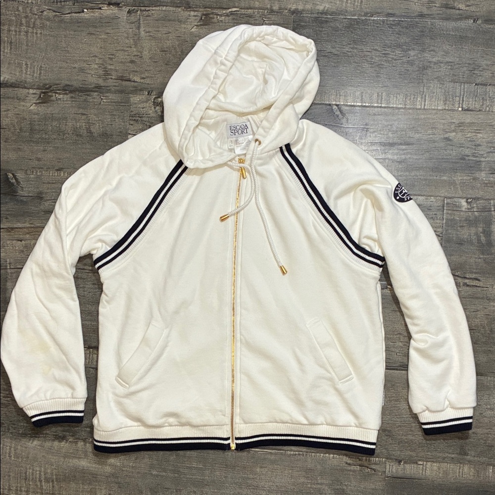 Escada Sport White Hooded Jacket with Black Trim large